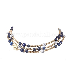 Круглые ожерелья из натуральных бусин лазурита и синтетического говлита&nbsp;NJEW-JN05907-02