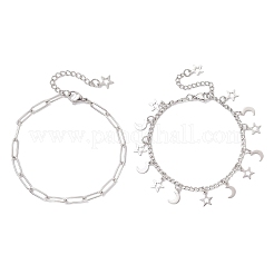 Браслеты из нержавеющей стали 304 со скрепками и цепочкой Фигаро для женщин&nbsp;BJEW-JB12445-02