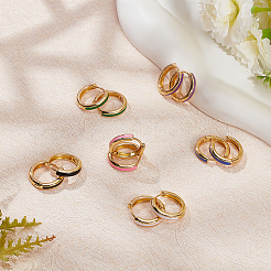 6 пара двухцветных серег-колец Huggie Hoop из латуни с покрытием из настоящего 6-каратного золота&nbsp;EJEW-AN0004-67