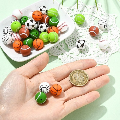 35шт 7 цвета все виды спортивных мячей силиконовые бусины&nbsp;SIL-YW0002-28-1