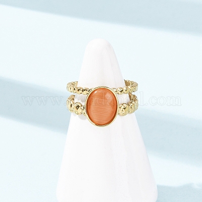 Кольца-манжеты «кошачий глаз» из нержавеющей стали 304 со стеклянными вставками для женщин&nbsp;RJEW-K309-40A-1