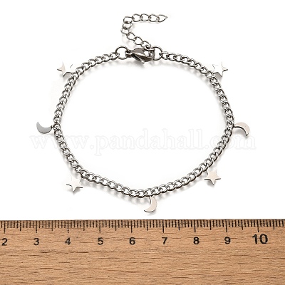 Браслеты с подвесками в виде луны и звезд из нержавеющей стали 304 BJEW-R021-05P-1
