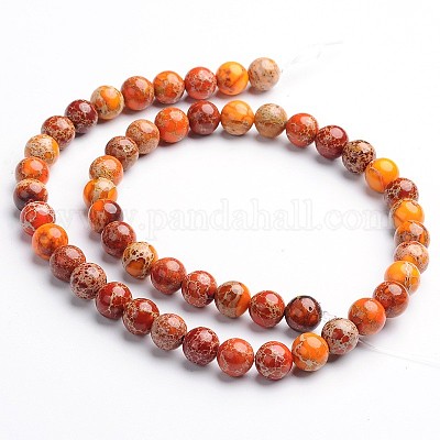 Окрашенная натуральная имперская яшма с круглыми нитями из бисера&nbsp;G-M274-04-4mm-1