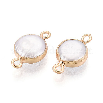 Гальванизированный натуральный жемчуг Кеши плоские круглые подвески-коннекторы&nbsp;LS-PEAR-S018-02C-04-1