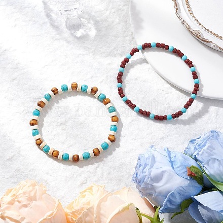 2 шт. 2 стиля браслеты из натурального магнезита BJEW-JB11833-1