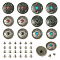 12 Sets 6 Style Flat Round Alloy Coin Screwback Rivets, with Plastic Imitation Turquoise, for Clothes Bag Shoes Leather Craft, Gunmetal, Gunmetal, 25~25.5x7.7~8.3mm, Hole: 2.4~2.7mm, 2 sets/style
