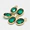 Oval Faceted Golden Tone Brass Glass Charms, Teal, 12x7x3.5mm, Hole: 1mm
