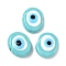 Handmade Evil Eye Lampwork Beads, Oval, Dark Turquoise, 16~17x20~21x8~11mm, Hole: 3~3.5mm
