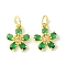 Brass Micro Pave Cubic Zirconia Pendants, Flower Charms, Rack Plating, Lasting Plated, Cadmium Free & Lead Free, with Jump Ring, Green, 14.5x12.5x4.5mm, Hole: 4.5mm