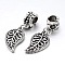 Leaf Large Hole Alloy European Dangle Charms, Antique Silver, 30mm, Hole: 5mm