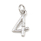 Brass Micro Pave Clear Cubic Zirconia Charms, Number 4, with Jump Ring, Cadmium Free & Lead Free, Rack Plating, Long-Lasting Plated, Platinum, 14~15x4.5~11x2mm, Hole: 3mm
