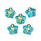 Electroplate and Golden Metal Enlaced Glass Beads, Flower, Sky Blue, 10.5x11x5mm, Hole: 1mm