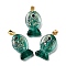 Handmade Dichroic Foil Lampwork Pendants, with Brass Findings, Fish Charm, Teal, 22.5~23.5x12.5~13x8.5~9.5mm, Hole: 4.5x4mm