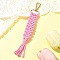 Hand-woven Cotton Pendant Decoration, with Alloy Swivel Lobster Claw Clasps, Pink, 205mm