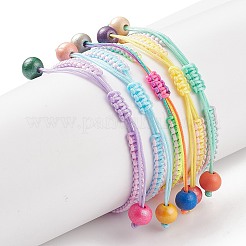 Набор браслетов из круглых плетеных бусин из натурального дерева&nbsp;BJEW-JB08807