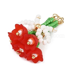 Цветок из стеклянных бусин ручной работы с подвесками-бантиками&nbsp;PALLOY-MZ00753-03