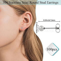 100 шт. круглые серьги-гвоздики из нержавеющей стали 304&nbsp;EJEW-BBC0002-05C-P