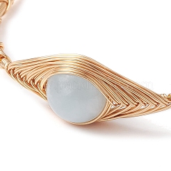 Браслет-манжета с натуральным аквамарином и жемчугом&nbsp;BJEW-JB10119-01