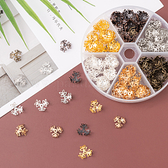 210шт 6 цвета 3-лепестковые железные колпачки для бусин&nbsp;IFIN-CJ0001-66