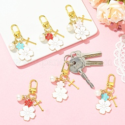 6 шт. подвеска в виде цветка из сплава эмали и акрилового жемчуга в 3 стилях&nbsp;HJEW-YW00326