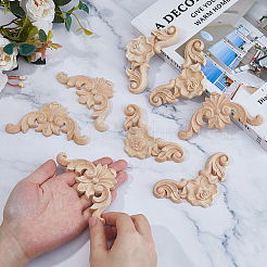 8шт 2 стиля резного деревянного углового украшения&nbsp;WOOD-FH0002-28