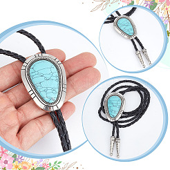 1 шт. сплав паве окрашенный синтетический бирюзовый овальный галстук-боло искусственная кожа шнур лариат ожерелья&nbsp;NJEW-WR0001-02B