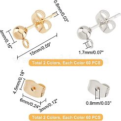 120 шт. 2 шт. фурнитура для сережек-гвоздиков из нержавеющей стали 304 в форме шарика&nbsp;STAS-UN0028-90