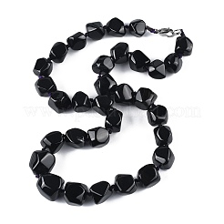 Ожерелья из натуральных окрашенных и нагретых черных агатовых самородков для женщин и мужчин&nbsp;NJEW-K388-01P