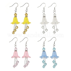 4 пара сережек-подвесок в форме цветка из латуни&nbsp;EJEW-JE06596