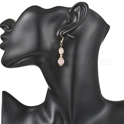 Круглые серьги-подвески из натурального розового кварца&nbsp;EJEW-JE06822-02