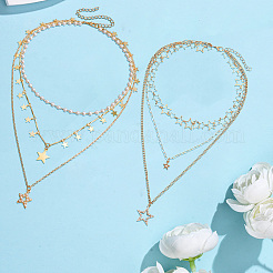 2 шт. 2 стиля подвеска из сплава со звездой 3 слоя ожерелья для женщин&nbsp;NJEW-SC0001-55