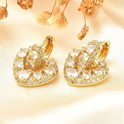 Серьги-кольца в форме сердца из латуни с микропаве из прозрачного кубического циркония для женщин&nbsp;EJEW-C125-01G