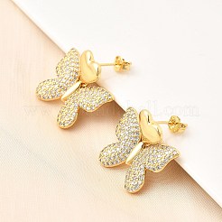 Серьги-гвоздики в форме бабочки из латуни с прозрачным кубическим цирконием&nbsp;EJEW-C147-04G
