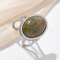 Овальные кольца из натуральных и синтетических драгоценных камней&nbsp;RJEW-M062-02P-19