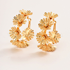 Роскошные латунные серьги-кольца с цветами&nbsp;NZ6033