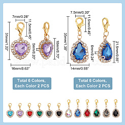 24 шт. 2 стиля латунные кубические цирконии и украшения из сплава со стразами&nbsp;HJEW-PH0001-72