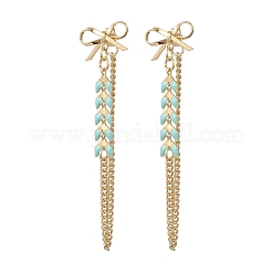 Серьги-гвоздики с кисточками из латуни и эмали&nbsp;EJEW-JE06891