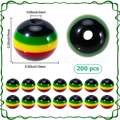 200 шт. бусины из смолы в полоску в стиле регги в стиле Гана-Ямайка&nbsp;RESI-SP0001-54B