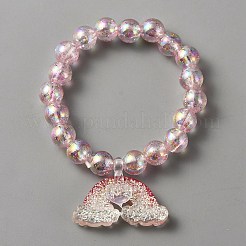 Милый пластиковый браслет с шармом и круглыми бусинами для женщин&nbsp;BJEW-TAC0009-02B