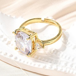 Женские кольца на палец из латуни с микропаве и кубическим цирконием&nbsp;RJEW-F181-11G