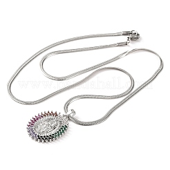 Ожерелья с подвесками из латуни и разноцветными кубическими циркониями Девы Марии&nbsp;NJEW-K273-04P