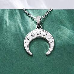 Ожерелья с подвесками из нержавеющей стали 304 с двойным рогом NJEW-M096-09P