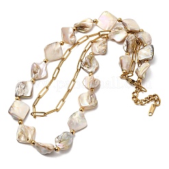 Женские двухслойные ожерелья из нержавеющей стали 304 с крашеными цветочными белыми натуральными ракушками и бусинами&nbsp;NJEW-G181-13G