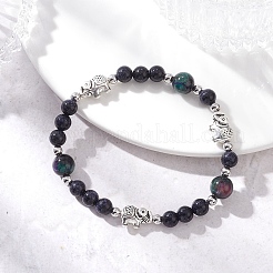 Женские эластичные браслеты из синтетического синего золота и натурального тигрового глаза&nbsp;BJEW-JB12622