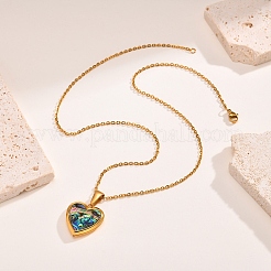 Нержавеющая сталь pave натуральная ракушка пауа любовь сердце персик медальон кулон кабель цепочка ожерелья для женщин&nbsp;PW-WG7AB06-01