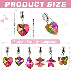 30 шт. 6 стиля гальванизированные стеклянные европейские подвески-шармы&nbsp;HJEW-PH02219