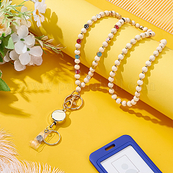 1 шт. круглый шнурок для удостоверения личности из дерева и разноцветного металла с изображением улыбающегося лица&nbsp;NJEW-ME0001-05A