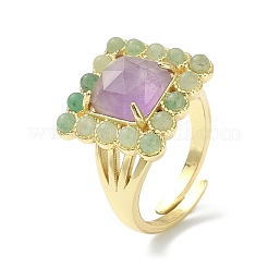 Прямоугольное регулируемое кольцо с натуральным аметистом и зеленым авантюрином&nbsp;RJEW-B030-01A-10