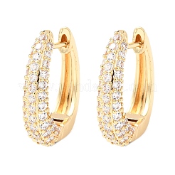 Овальные серьги-кольца из латуни с микропаве из прозрачных кубических цирконий&nbsp;EJEW-G458-01G