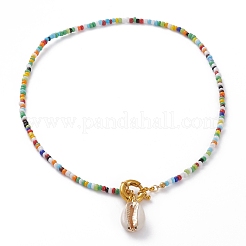 Гальванические ожерелья с подвесками в виде ракушек каури&nbsp;NJEW-JN03285